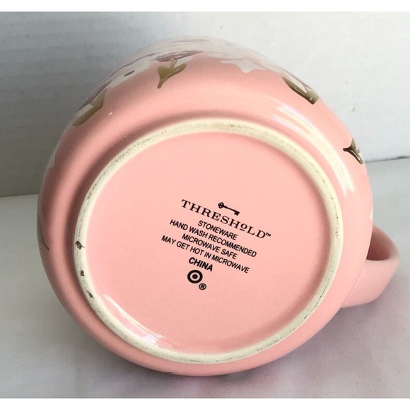 Threshold Target Pink Coffee Mug Cup Red Roses White Scrolls Hearts Gold Stems - Picture 2 of 2